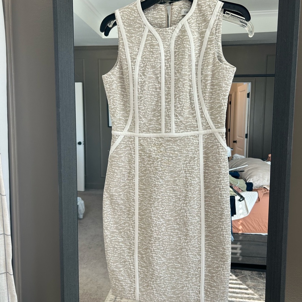 Calvin Klein Cream and White Midi Dress